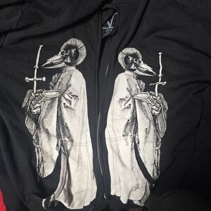 Black Zip-Up Hoodie with White Logo